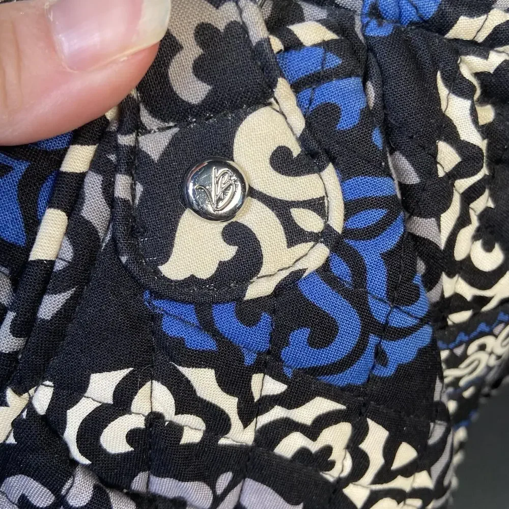 Vera Bradley Canterberry Cobalt Quilted Shoulder Bag Black Blue White EUC
